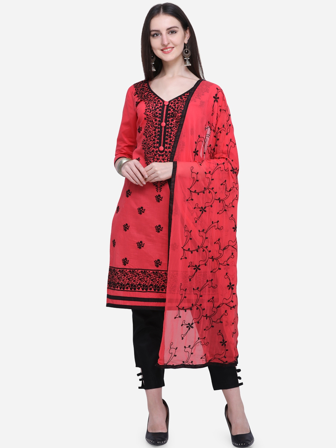 red and black embroidered dress