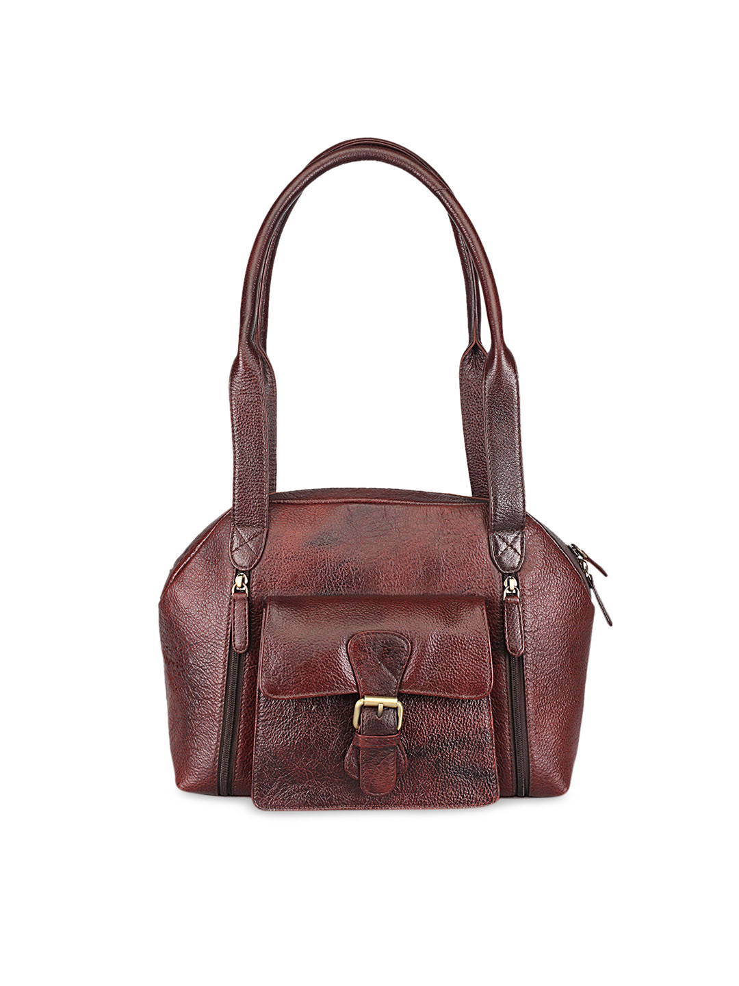 GENWAYNE Brown Solid Leather Shoulder Bag