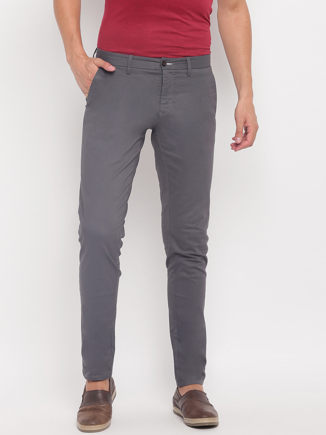 GANT Men Grey Slim Fit Solid Regular Trousers
