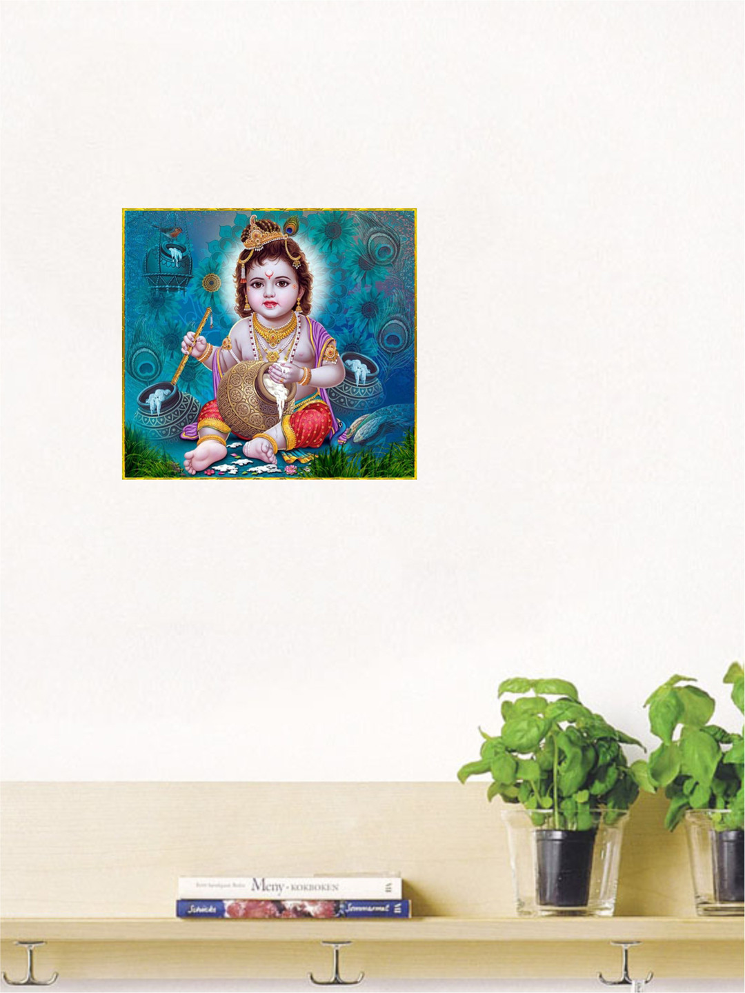 rawpockets Multicolored Krishna With Butter Pot PVC Vinyl Wall Stickers
