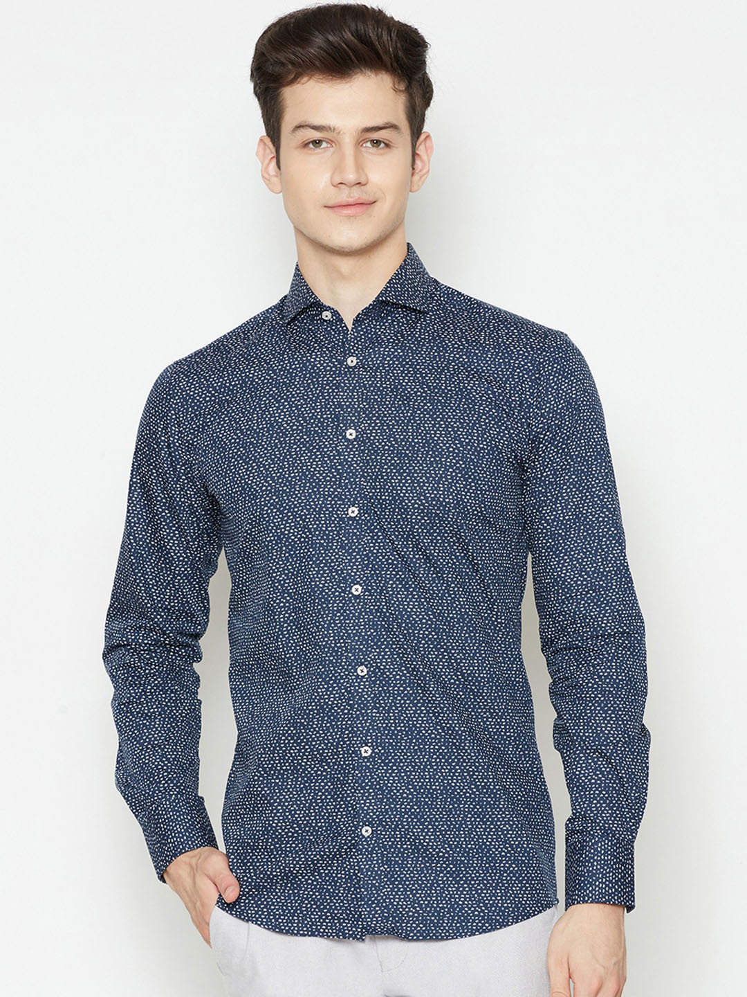 Bruun & Stengade Men Navy Blue & White Slim Fit Printed Casual Shirt