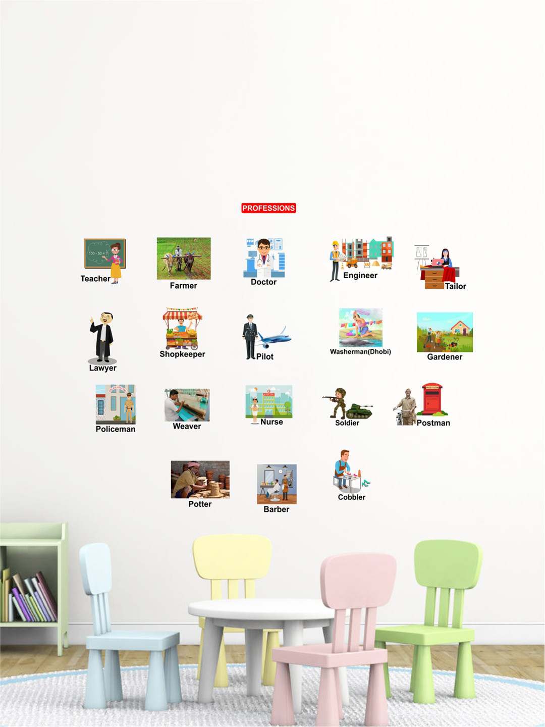 Rawpockets Multicoloured Types of Profession PVC Vinyl Wall Stickers