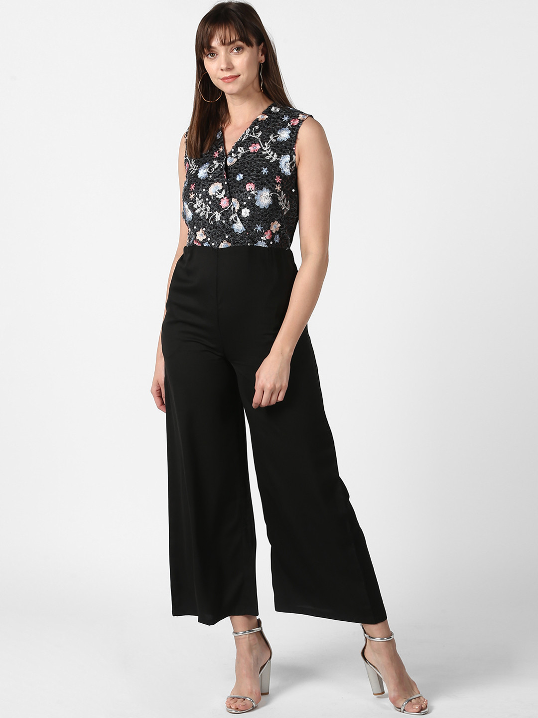 StyleStone Women Black & Blue Printed Basic Jumpsuit