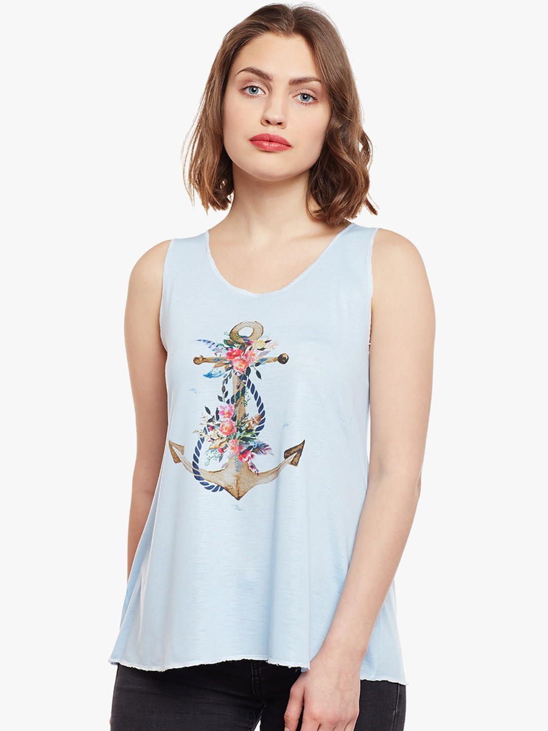 MACK JONNEY Women Blue Printed Tank Top