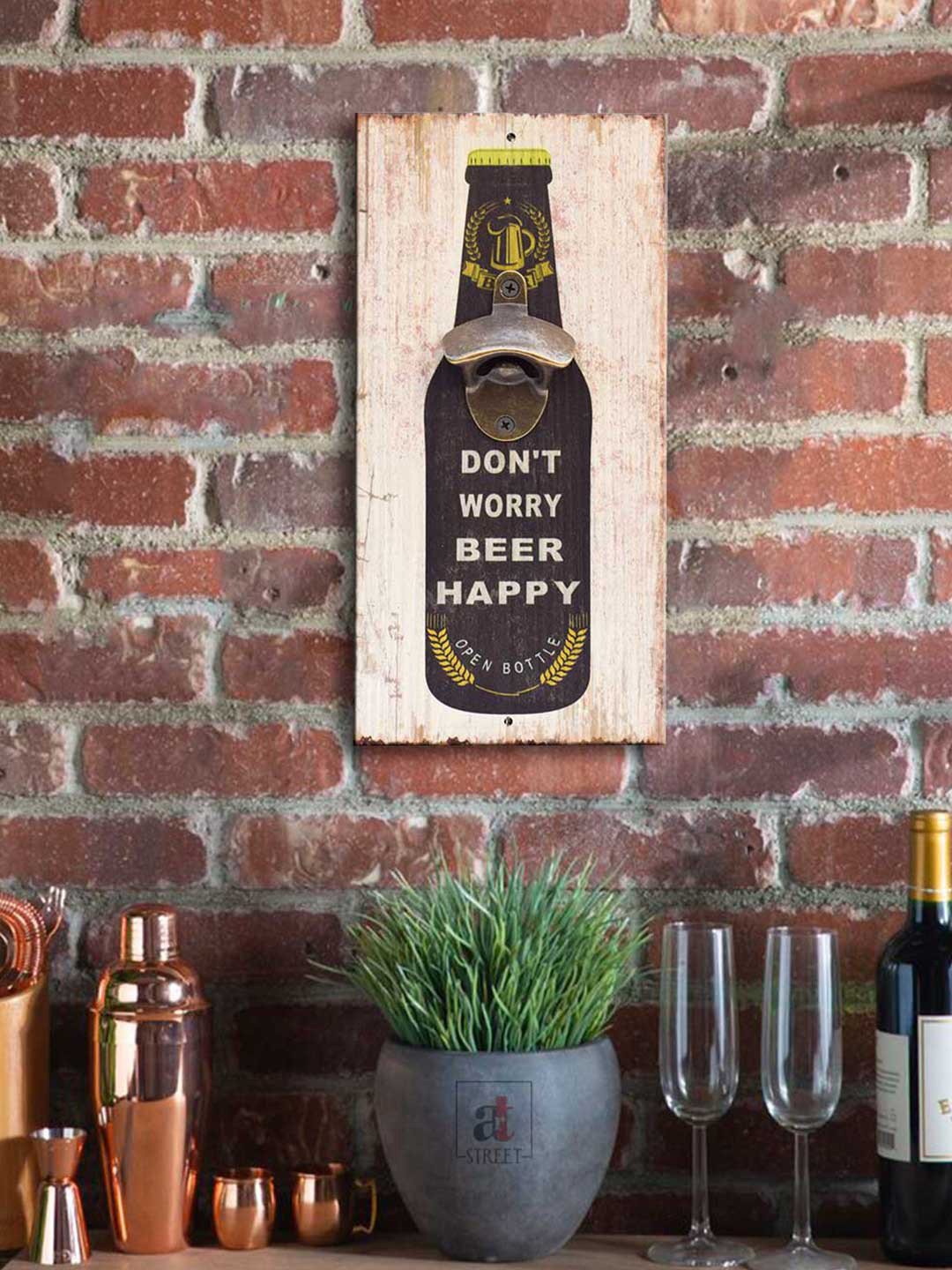 Art Street Don't Worry Beer Happy Wood Matte Hanging Hall Wall Hangings-12In