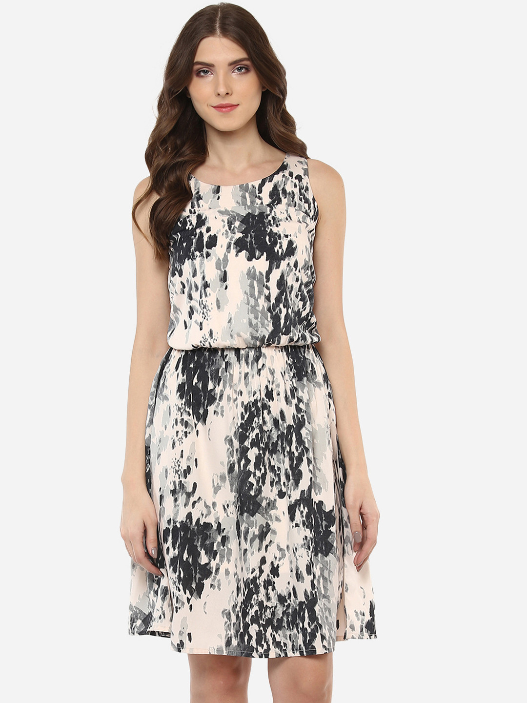 Porsorte Women Pink & Black Printed Fit and Flare Dress