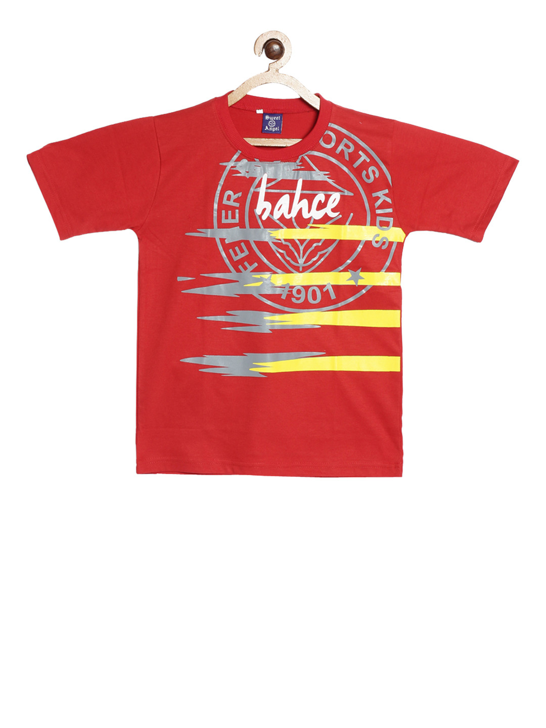 SWEET ANGEL Boys Red Printed Round Neck T-shirt