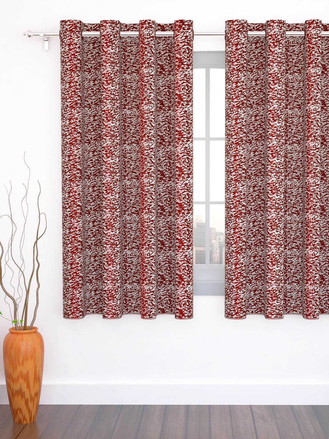 Story@home Maroon & Off-White Abstract Printed Single Window Curtains