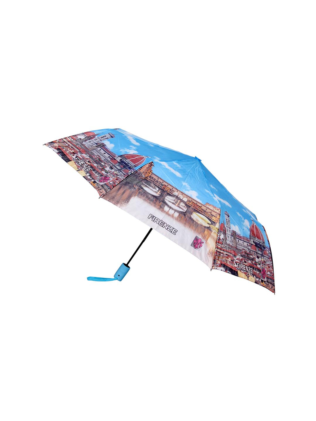 FabSeasons Unisex Blue & Brown Firenze Printed 3 Fold Fancy Semi-Automatic Umbrella