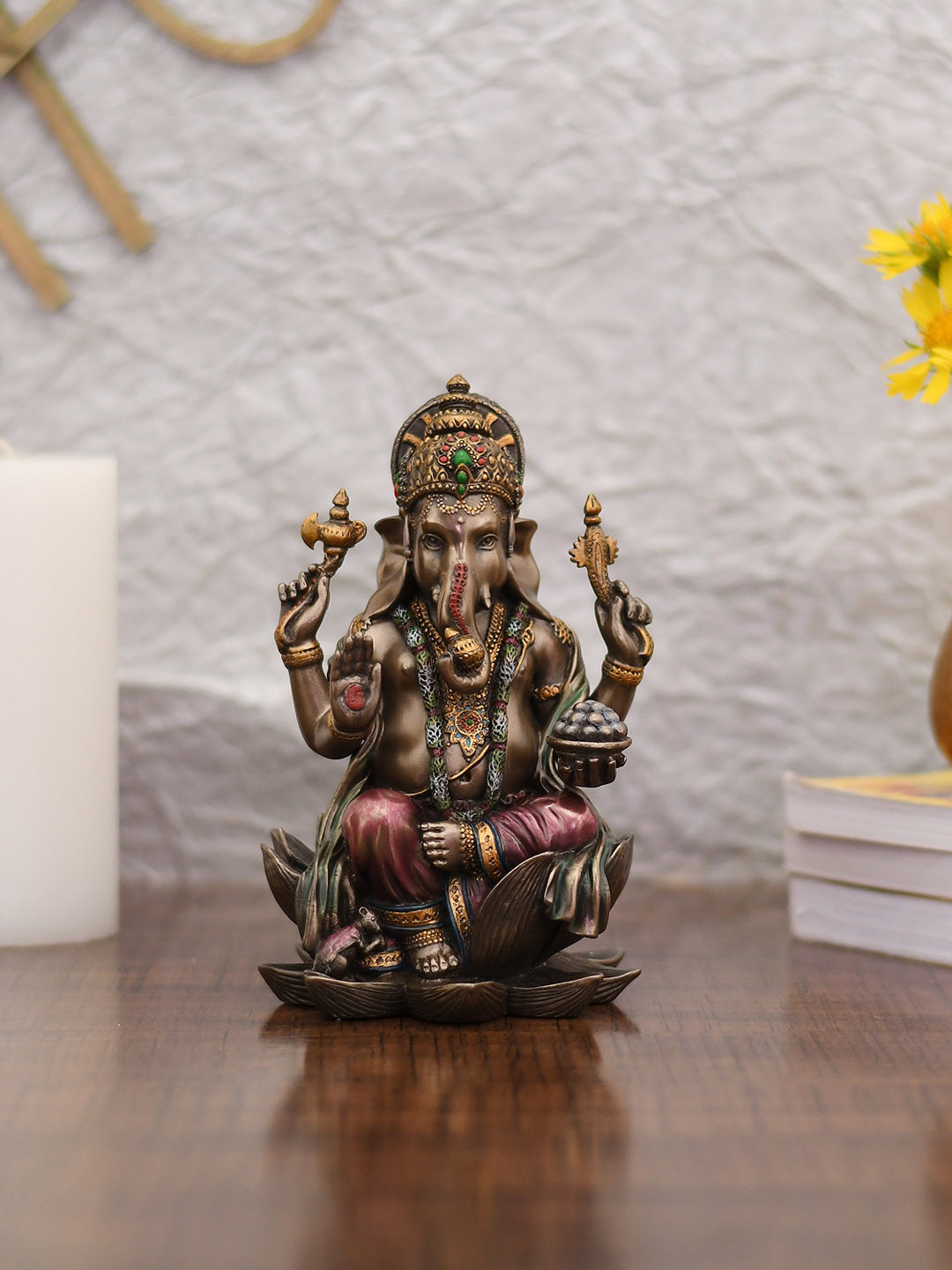 CraftVatika Ganesha Bronze Resin Natural Prayer Room Small Showpiece - 7 Inches
