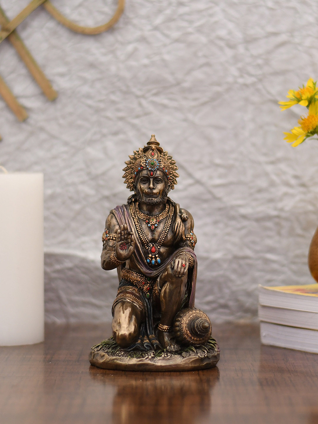 CraftVatika Hanuman Bronze Porcelain Matte Prayer Room Small Showpiece - 7 Inches