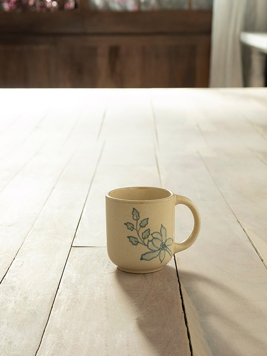 ellementry Syaahee Off White Floral Ceramic Microwave Safe Mug-250ml