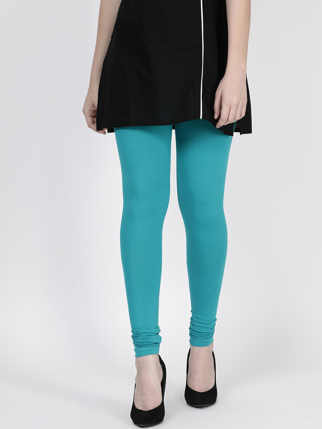 TWIN BIRDS Women Turquoise Blue Solid Churidar-Length Leggings