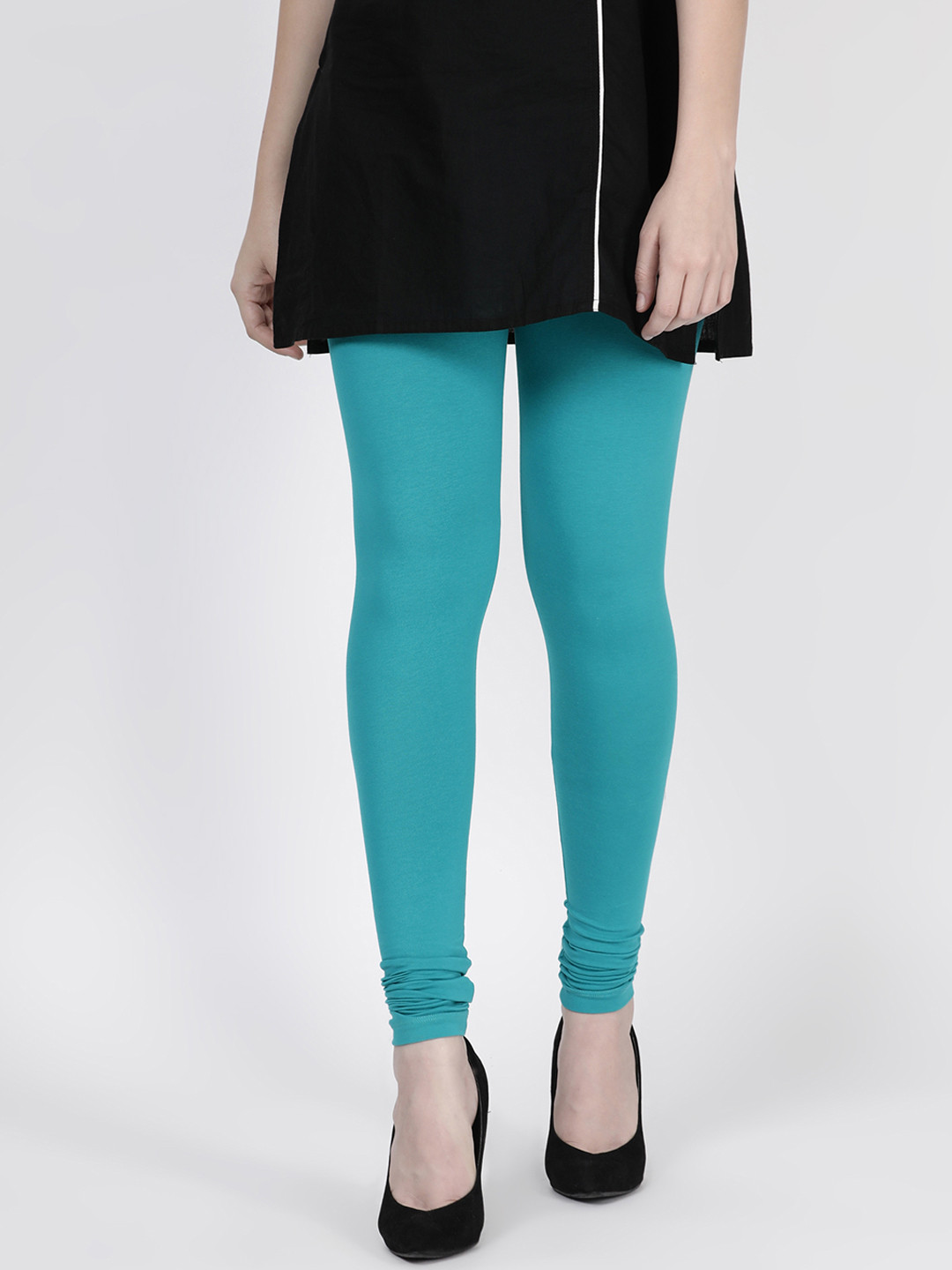 TWIN BIRDS Women Turquoise Blue Solid Churidar-Length Leggings