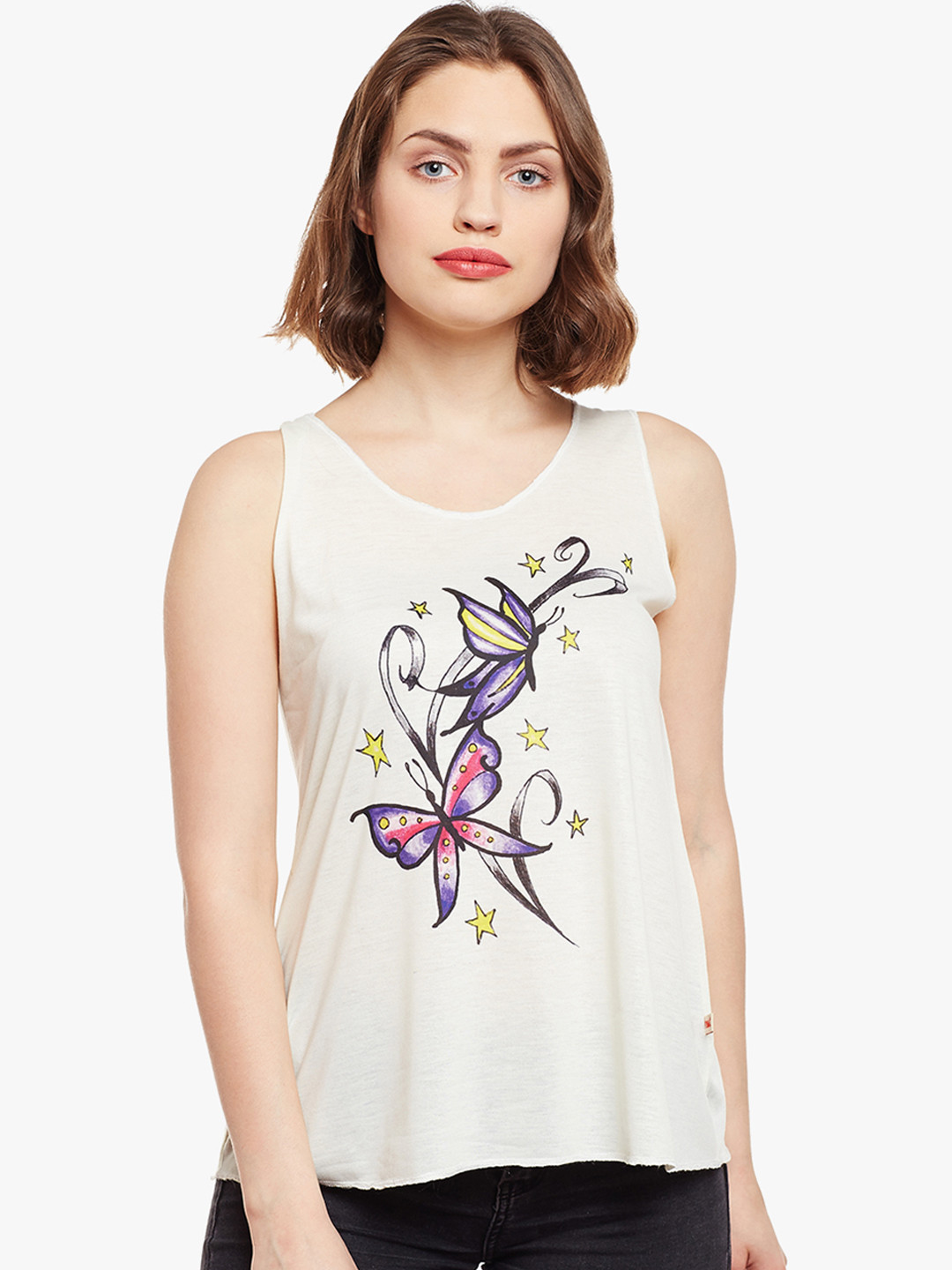 MACK JONNEY Women Cream-Coloured Printed Regular Top