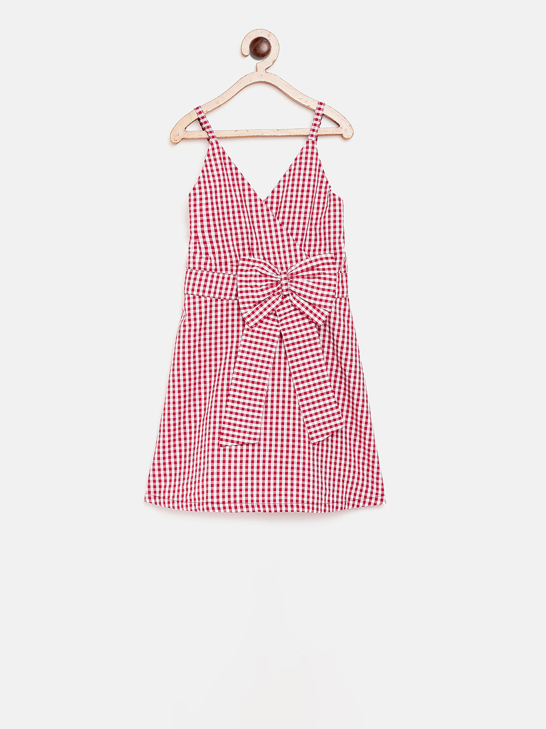 KIDKLO Girls Red & White Checked Fit and Flare Dress With Bow Detail