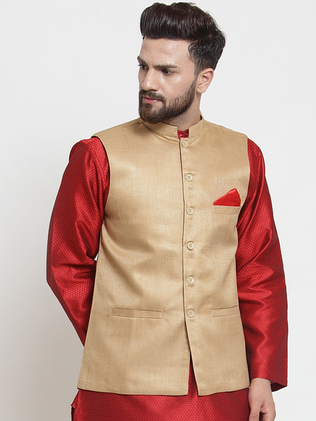 NEUDIS Men Brown Woven Design Nehru Jacket