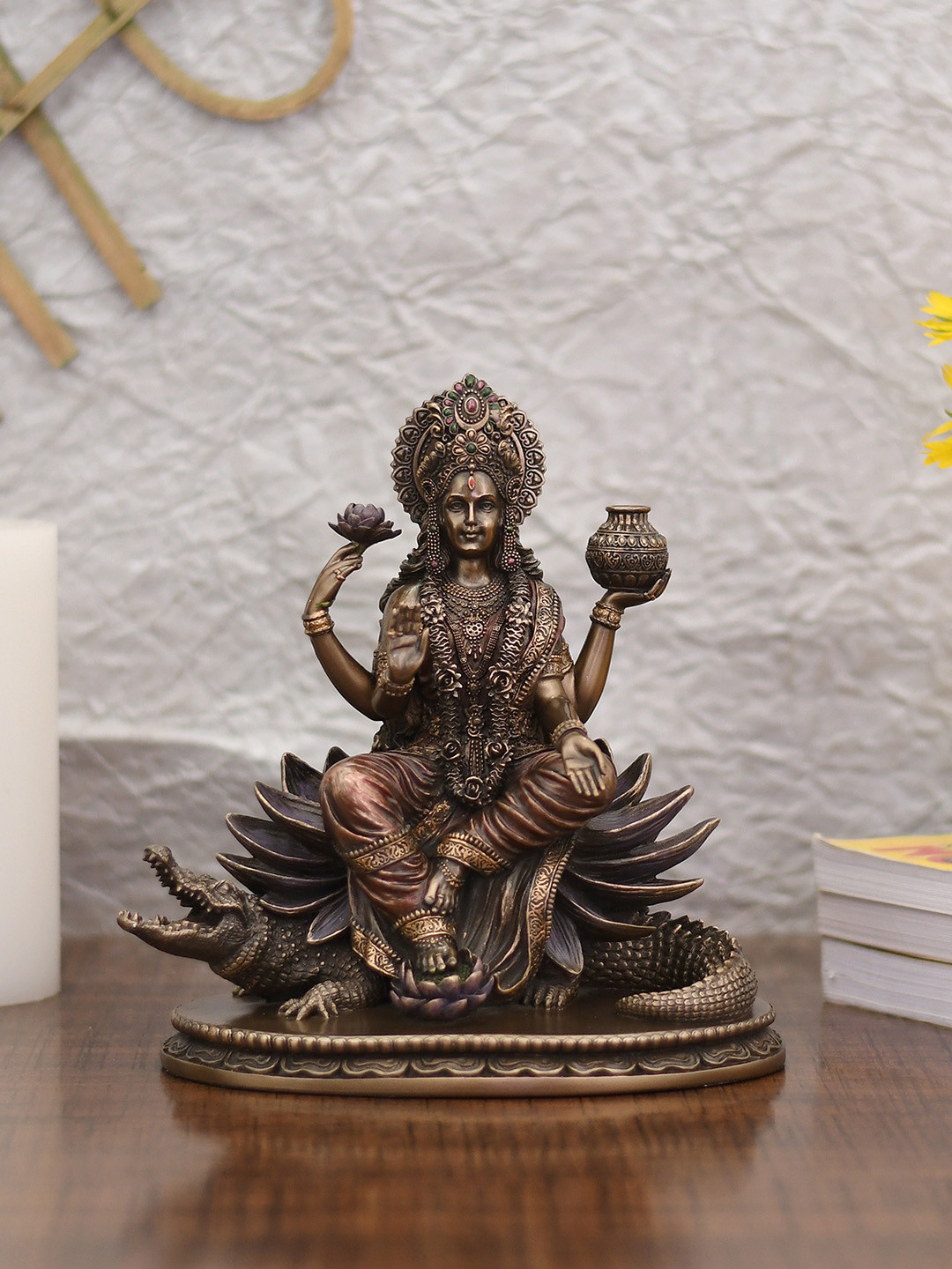 CraftVatika Goddess Ganga Devi Bronze Polyresin Matte Prayer Room Small Showpiece - 8.5 Inches