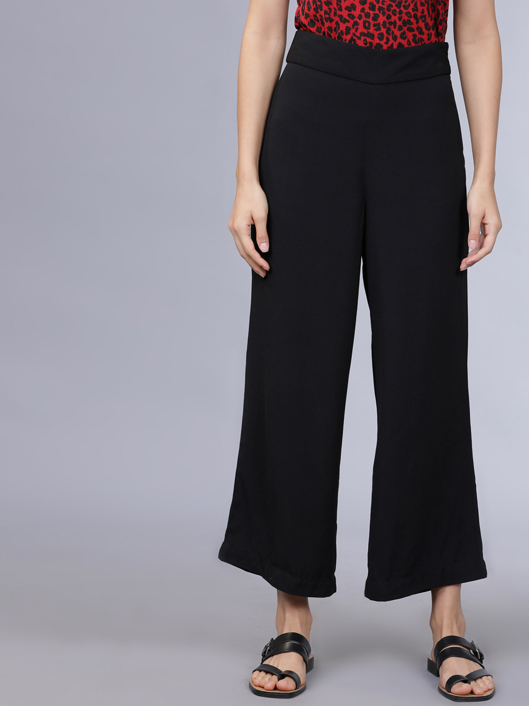 Tokyo Talkies Women Black Parallel Wide Leg Trousers
