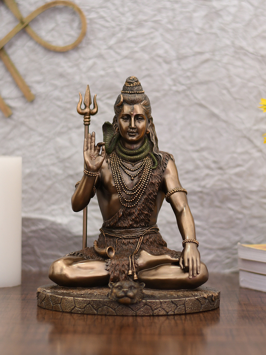 CraftVatika Lord Shiva Blessing Sitting Pose Bronze Metallic Prayer Room Medium Showpiece - 10 Inches