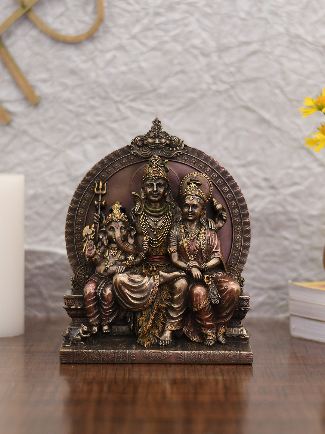CraftVatika Lord Shiva Family Bronze Metallic Prayer Room Medium Showpiece - 8.5 Inches