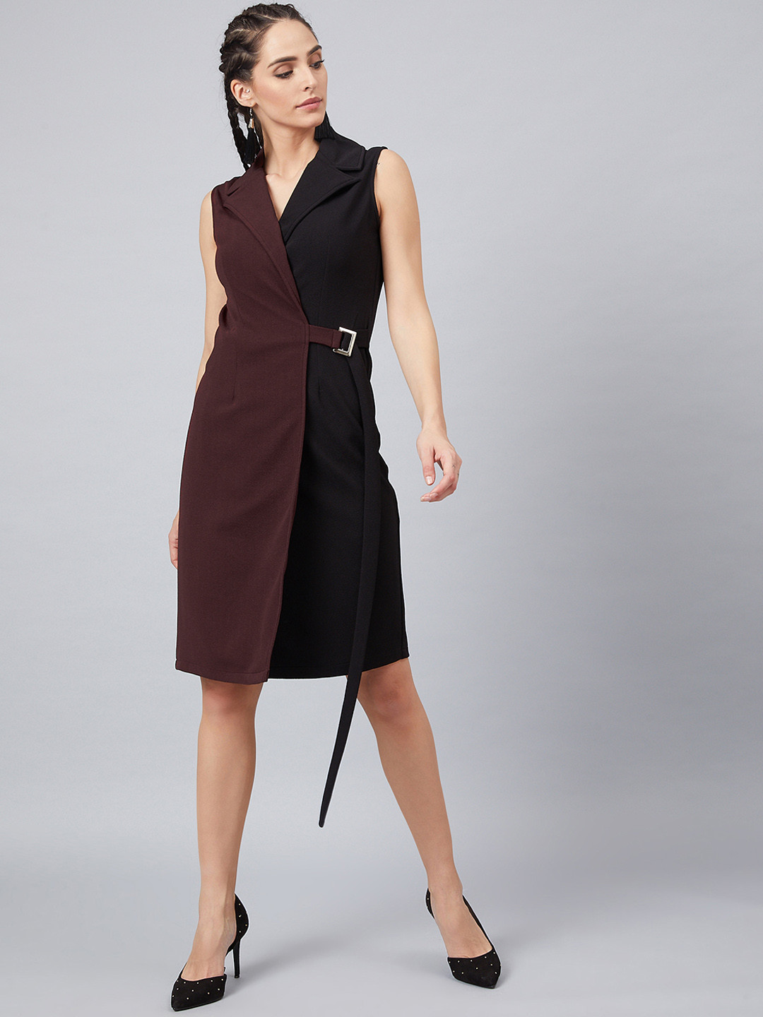 Athena Women Black Colourblocked Blazer Wrap Dress