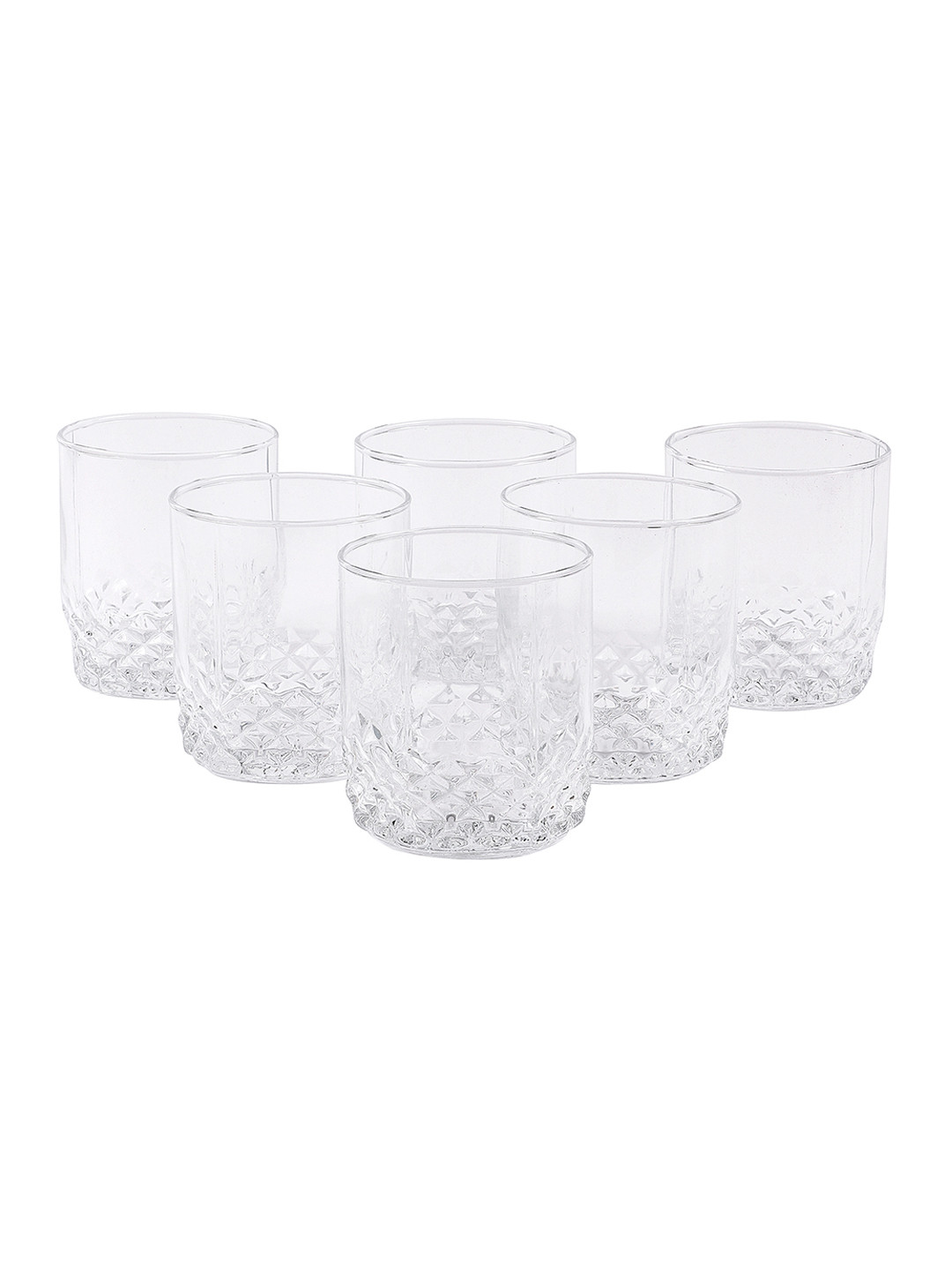 ceradeco Set Of 6 Transparent Textured Imported Jucika Shaped Whiskey Glasses