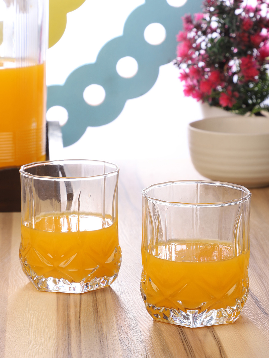 ceradeco Set Of 6 Transparent Solid Imported Leafy Cut Water Juice Glasses