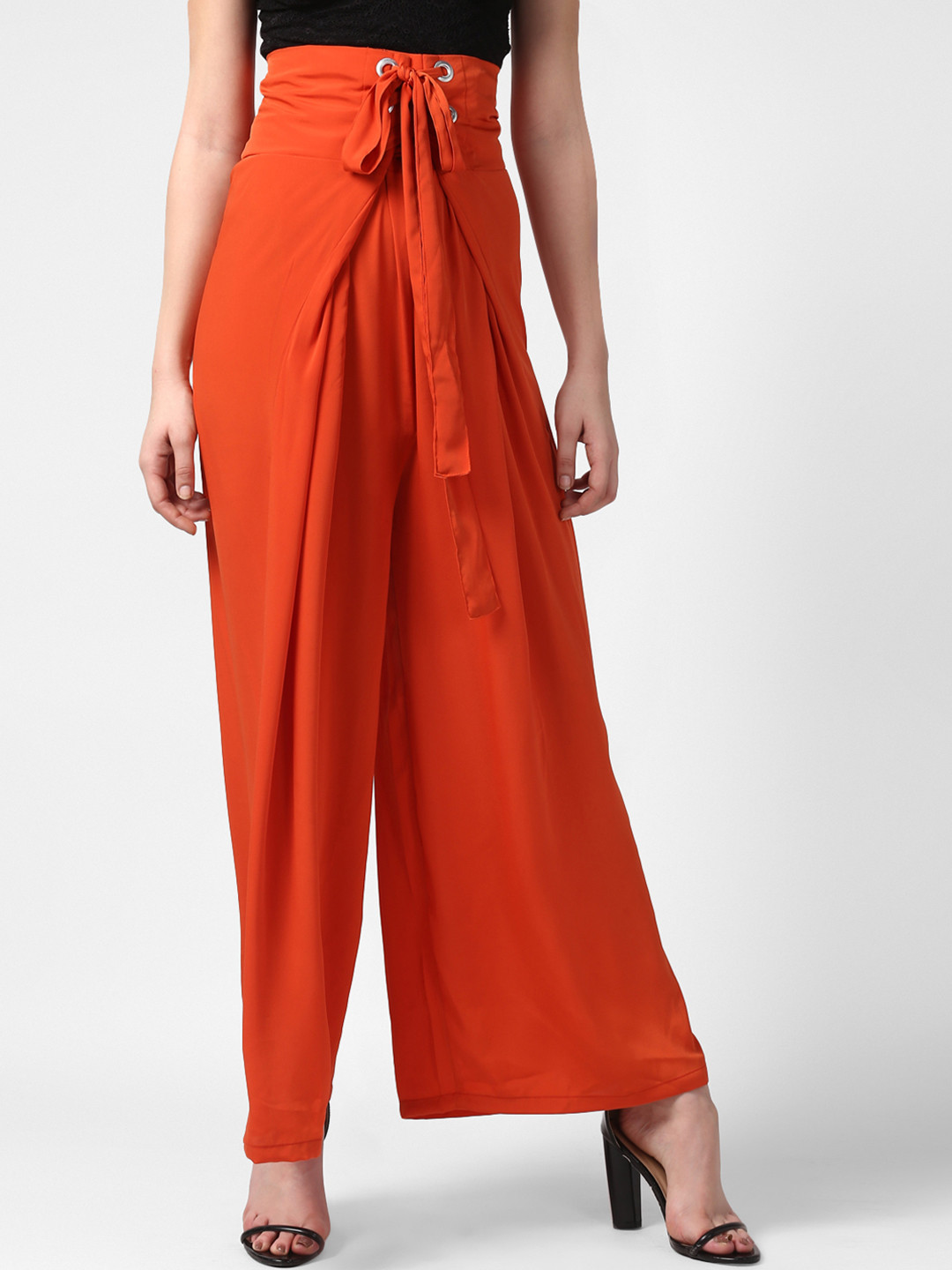 StyleStone Women Orange Solid Wide Leg Palazzos