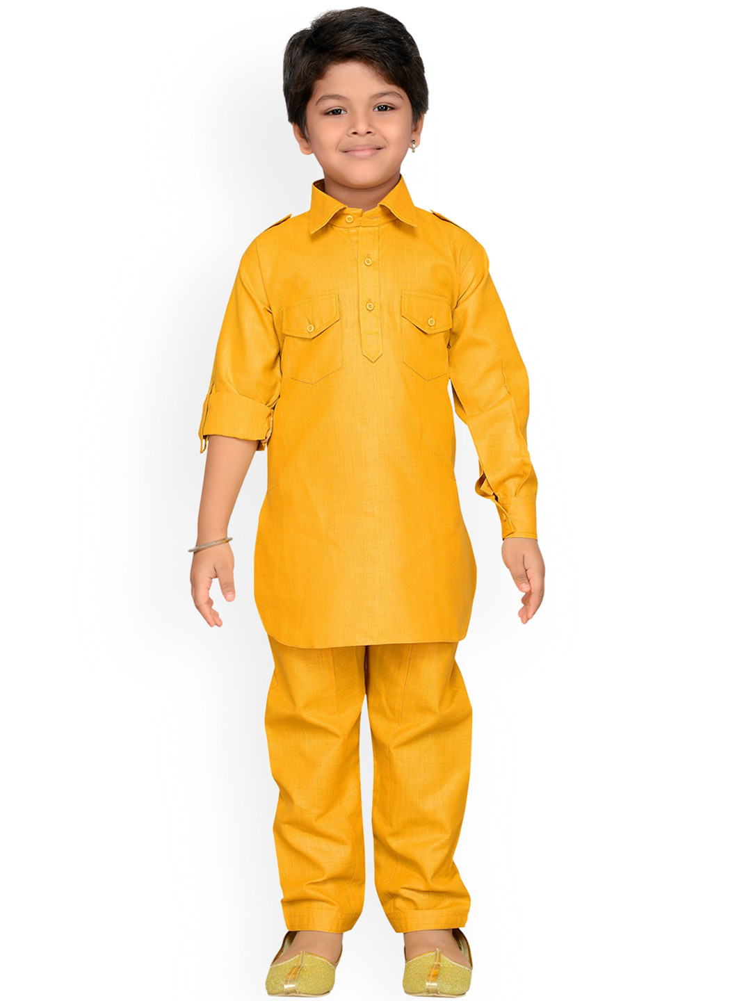 Aj DEZInES Boys Mustard Yellow Solid Kurta with Trousers