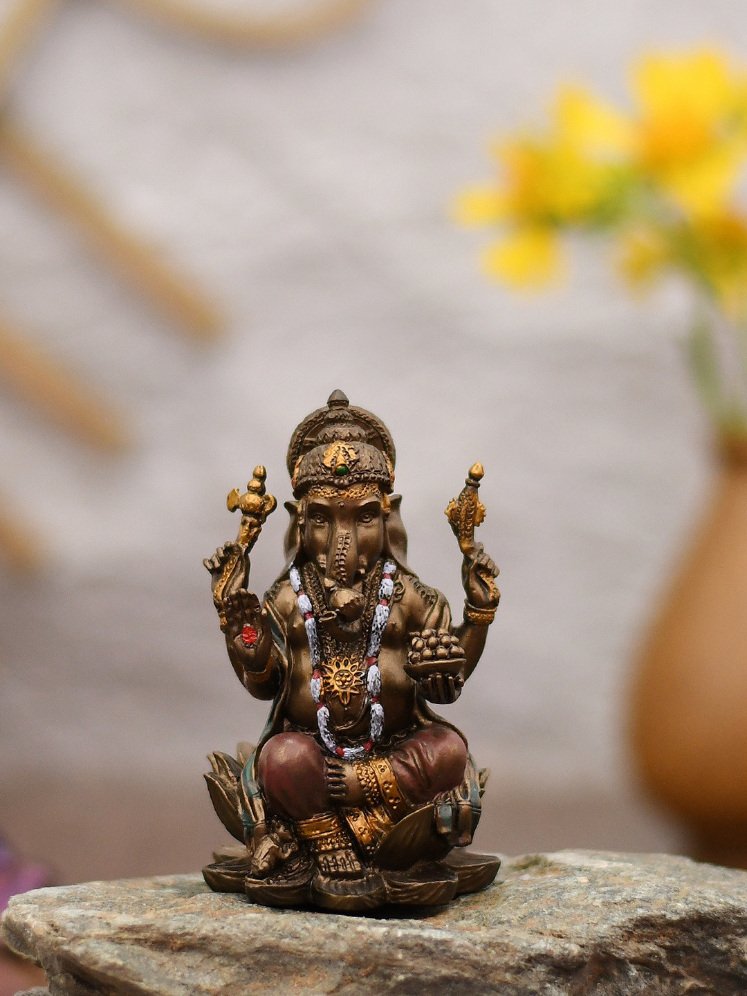 CraftVatika Lord Ganesha Bronze Metallic Prayer Room Tiny Showpiece - 3 Inches