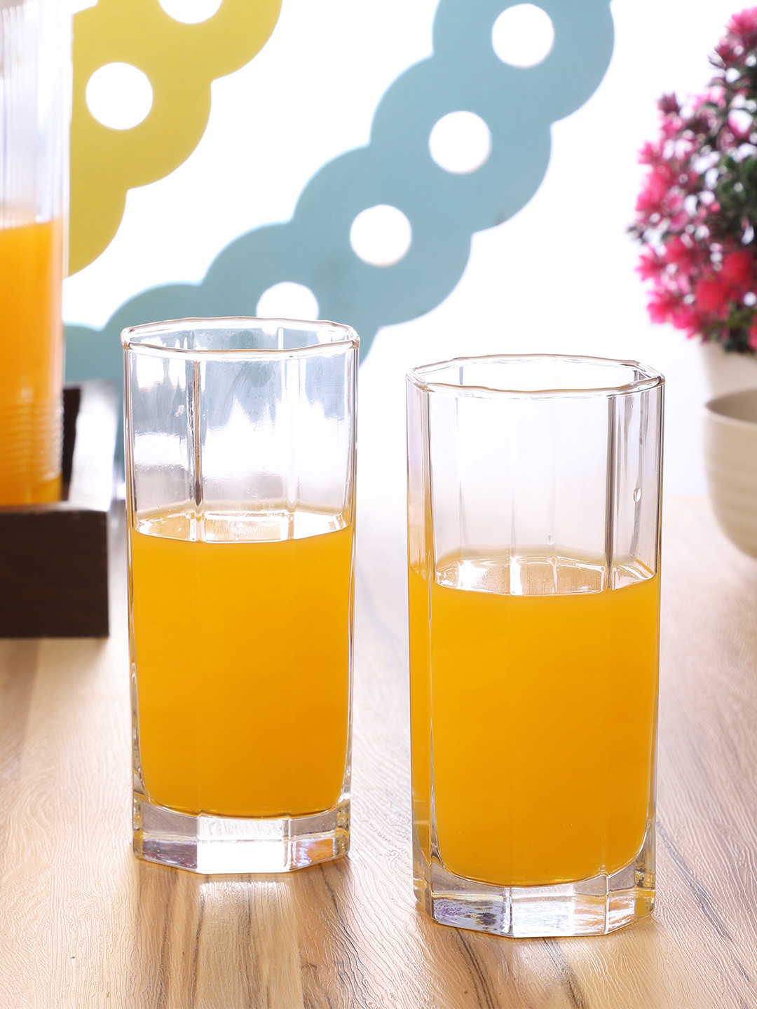 ceradeco Set Of 6 Transparent Solid Imported Vintage Shaped Everyday Glasses
