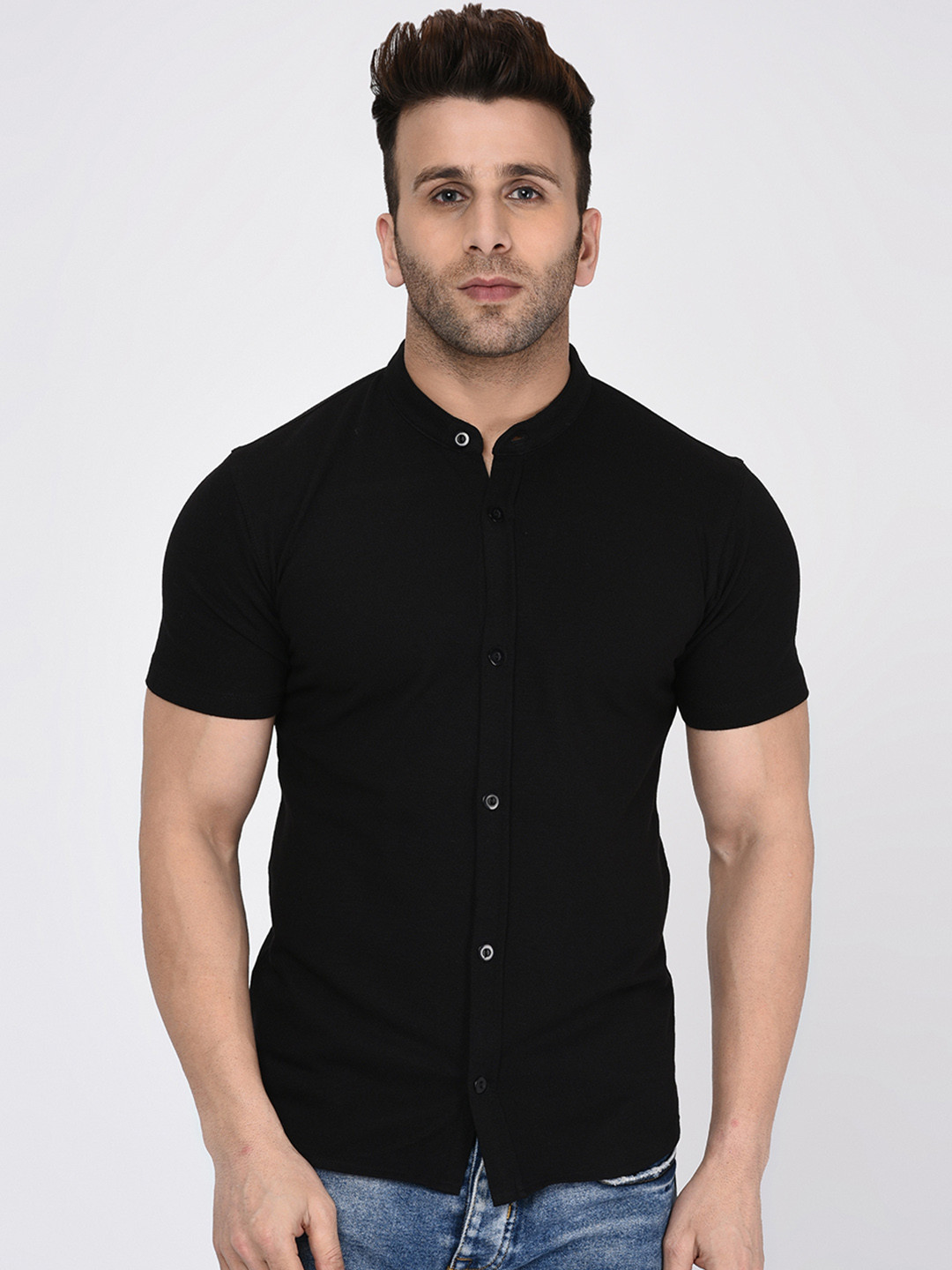 WILD WEST Men Black Regular Fit Solid Casual Shirt