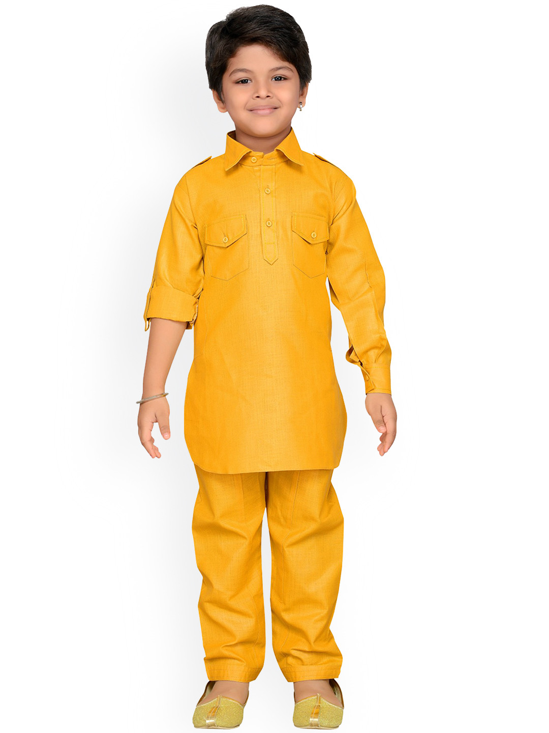 Aj DEZInES Boys Mustard Yellow Solid Kurta with Trousers