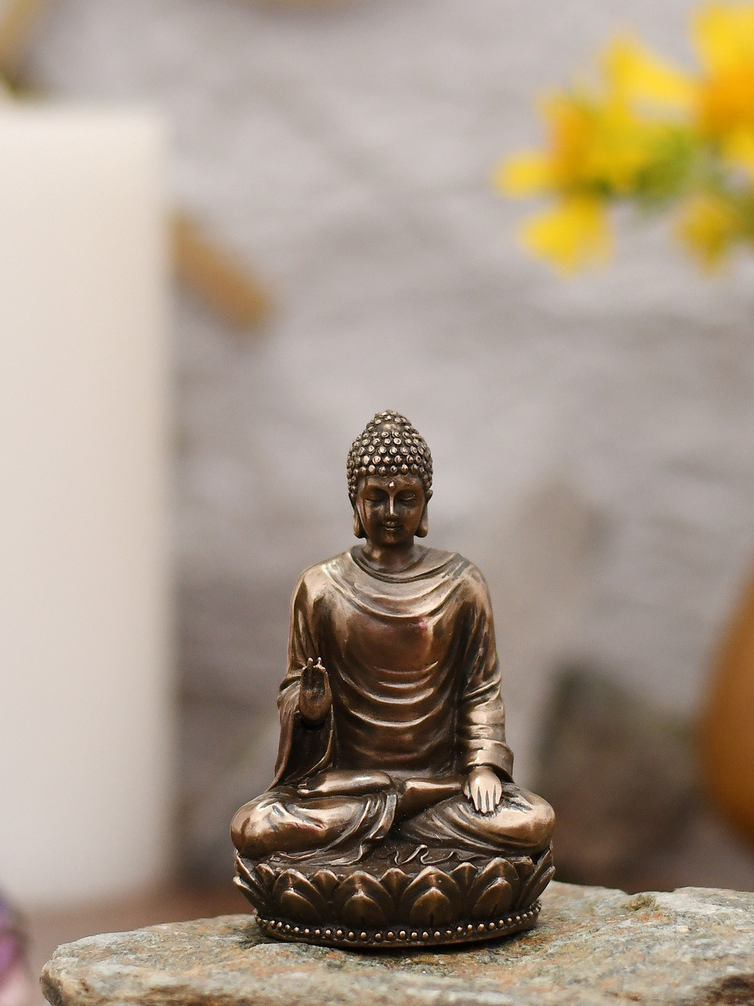 CraftVatika Blessing Buddha Bronze Resin Natural Home Office Tiny Showpiece - 3 Inches