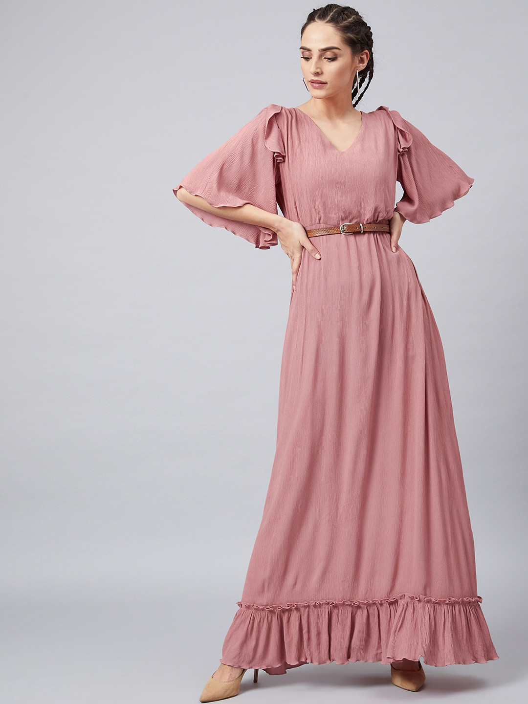 Athena Women Mauve Solid Maxi Dress