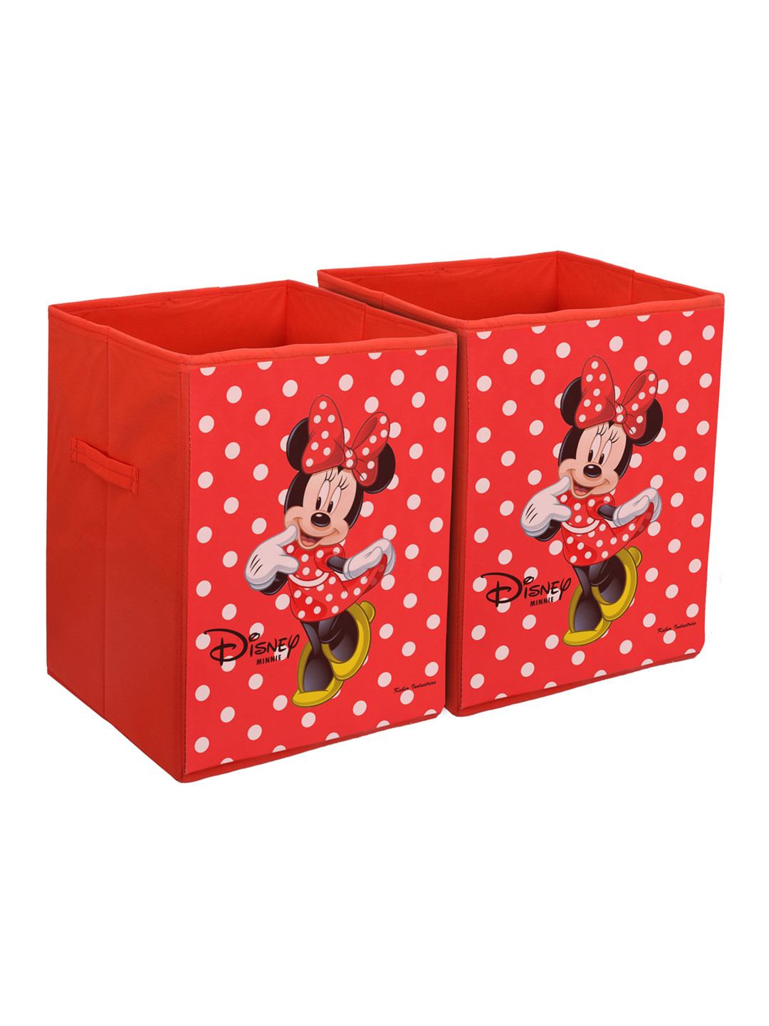 Kuber Industries Set Of 2 Red & White Disney Minnie Printed Foldable Cloth Storage Basket