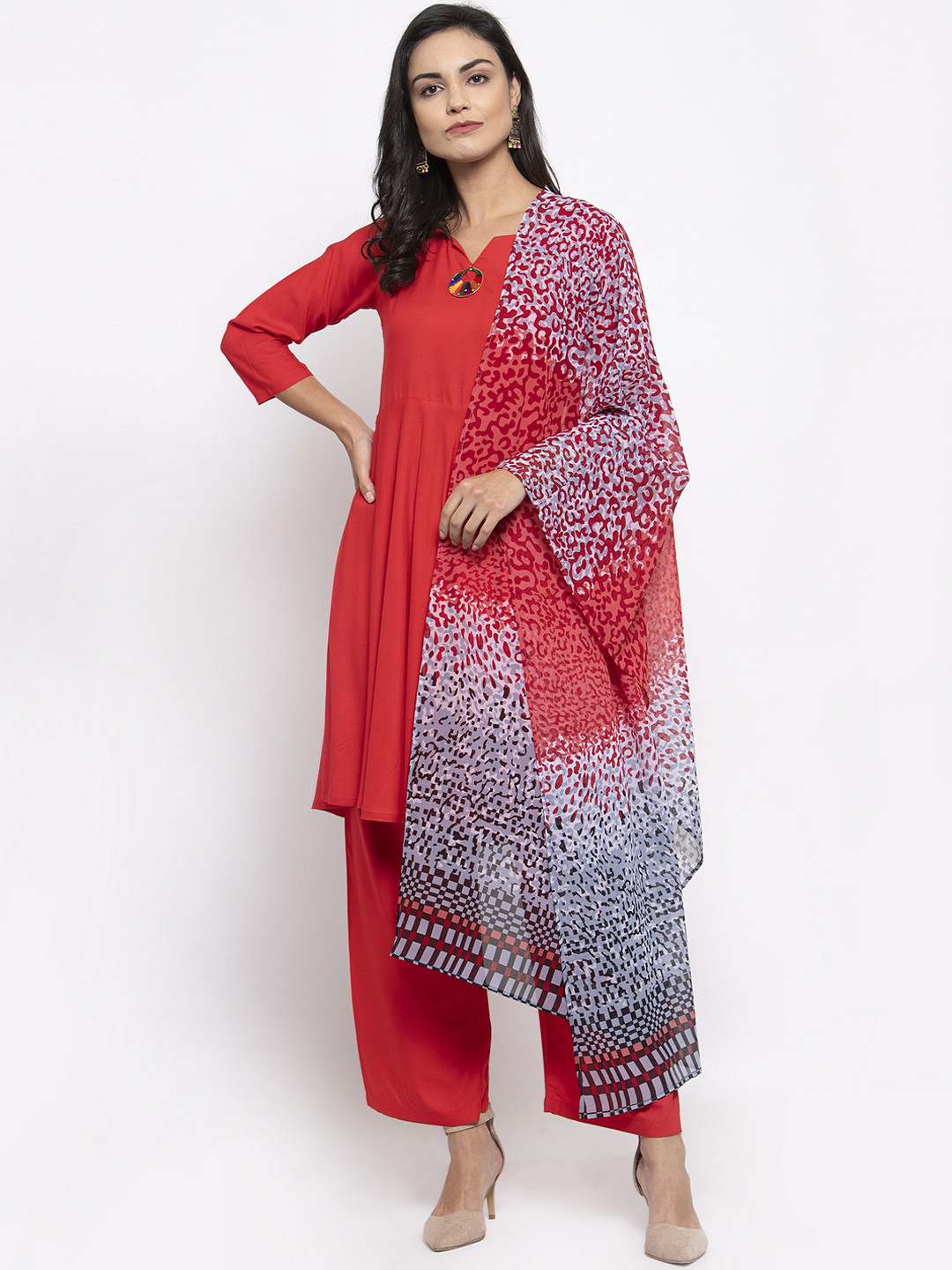 Jompers Red & Grey Printed Dupatta