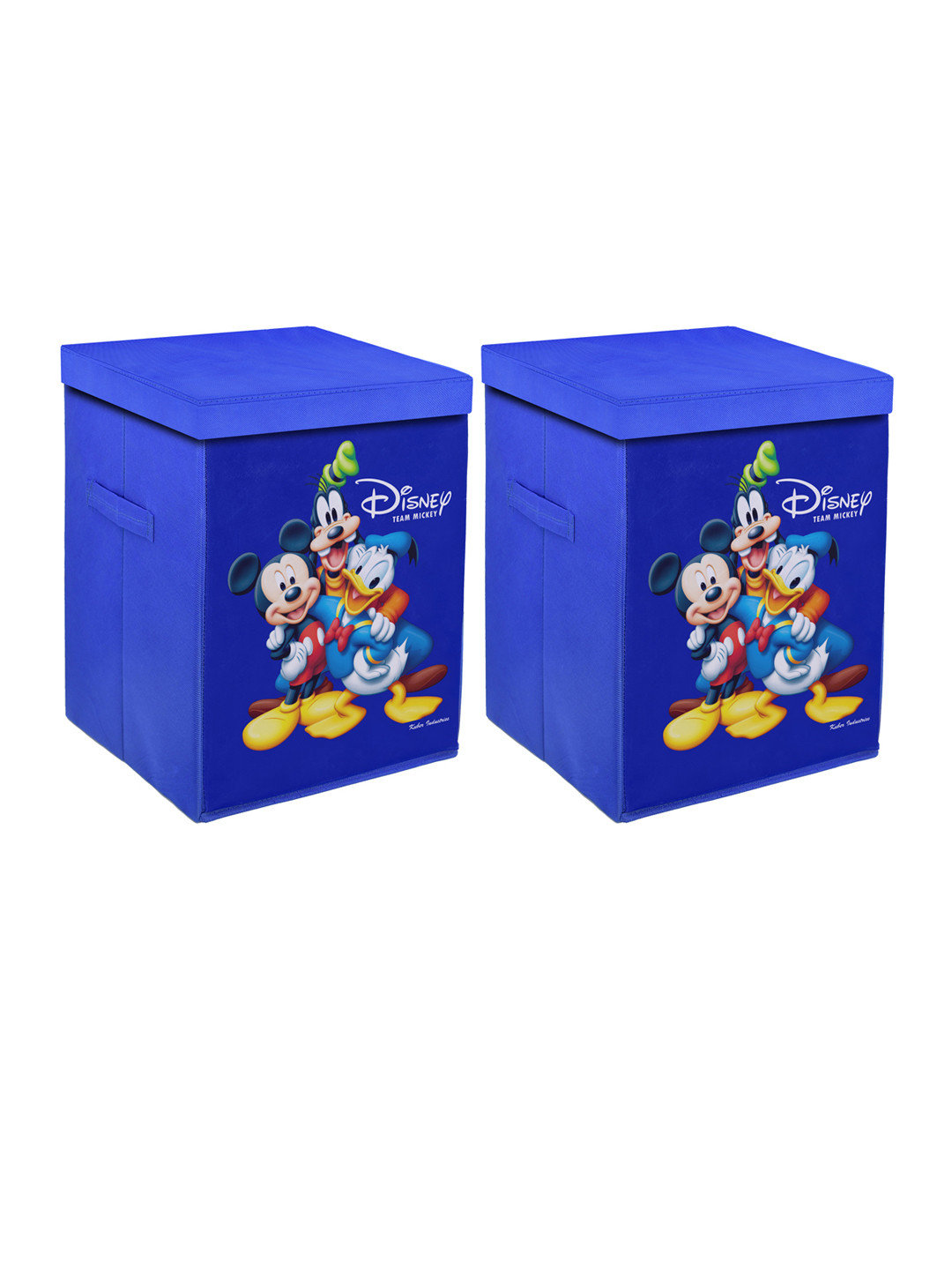 Kuber Industries Set Of 2 Blue & Yellow Disney Team Mickey Printed Foldable Cloth Storage Baskets