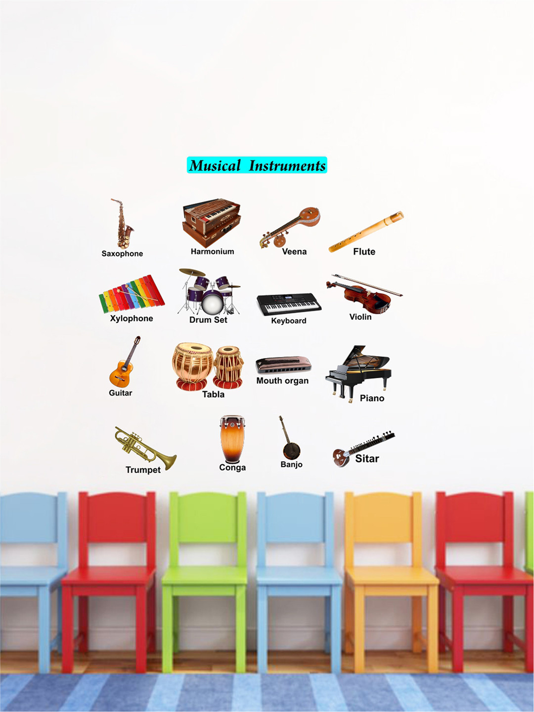 rawpockets Multicolour Musical Instruments Wall Sticker