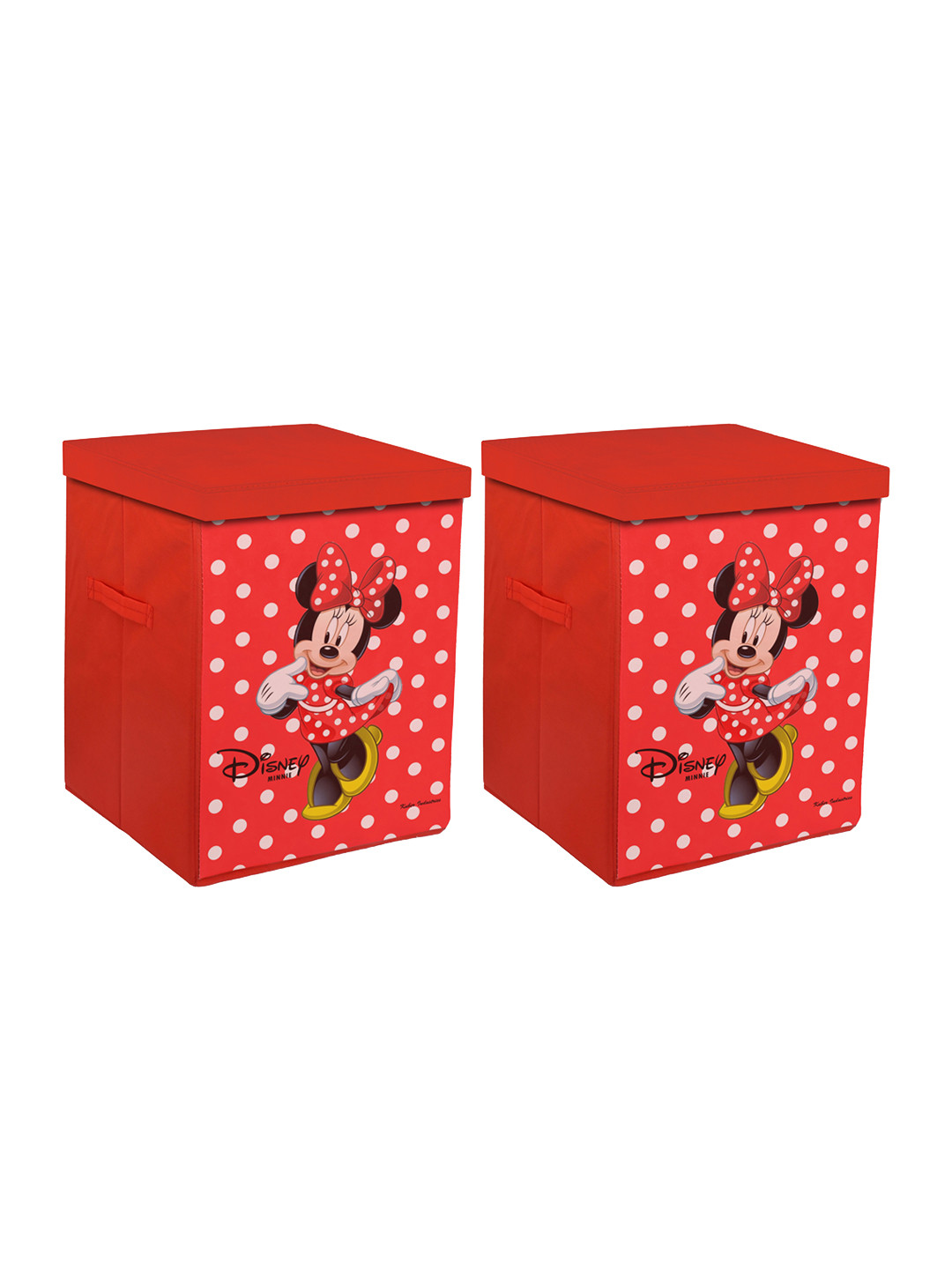 Kuber Industries Set of 2 Red & White Minnie Mouse Printed Foldable Cloth Storage Baskets