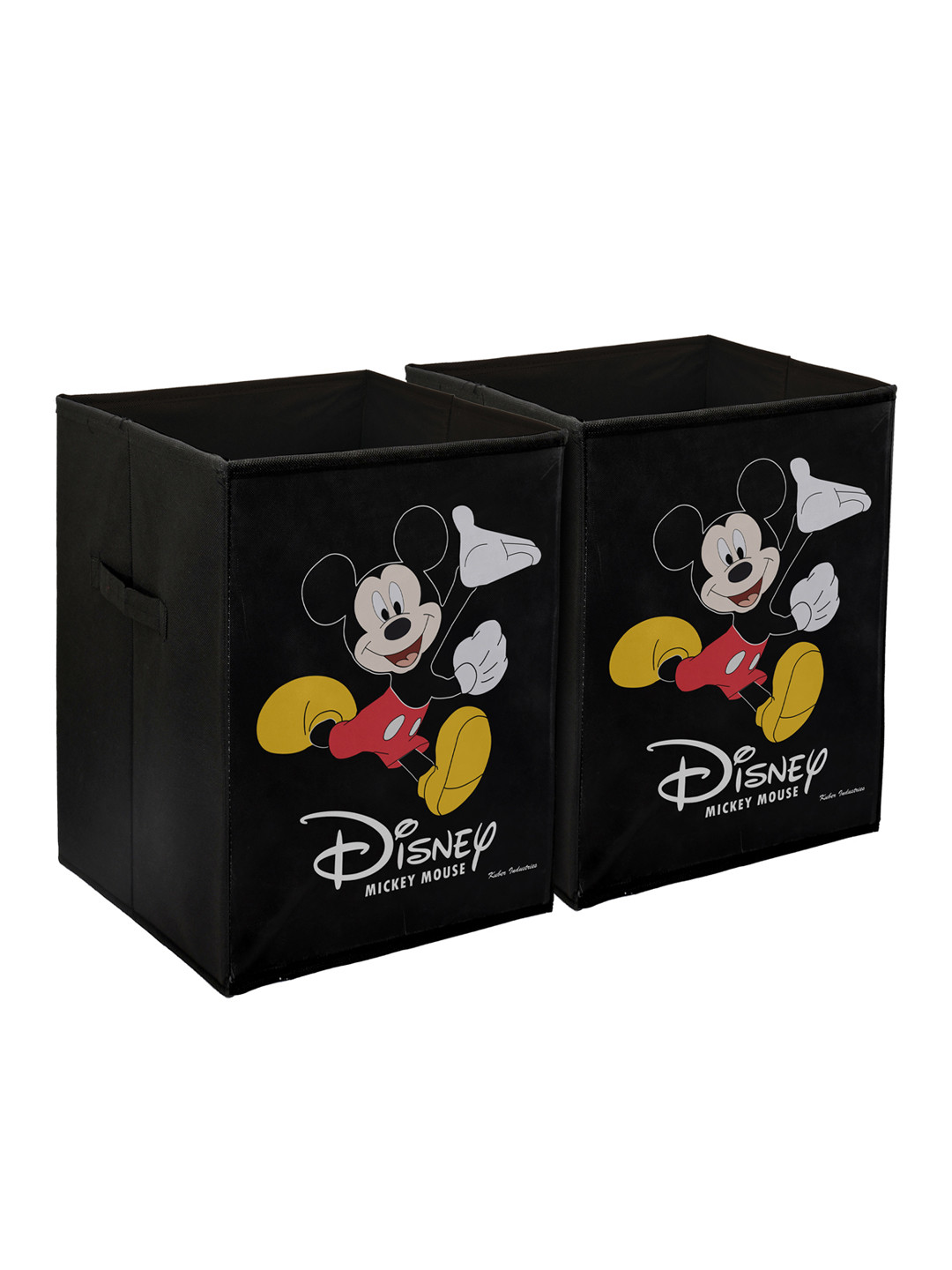 Kuber Industries Set Of 2 Black & Yellow Disney Mickey Mouse Printed Foldable Cloth Storage Baskets