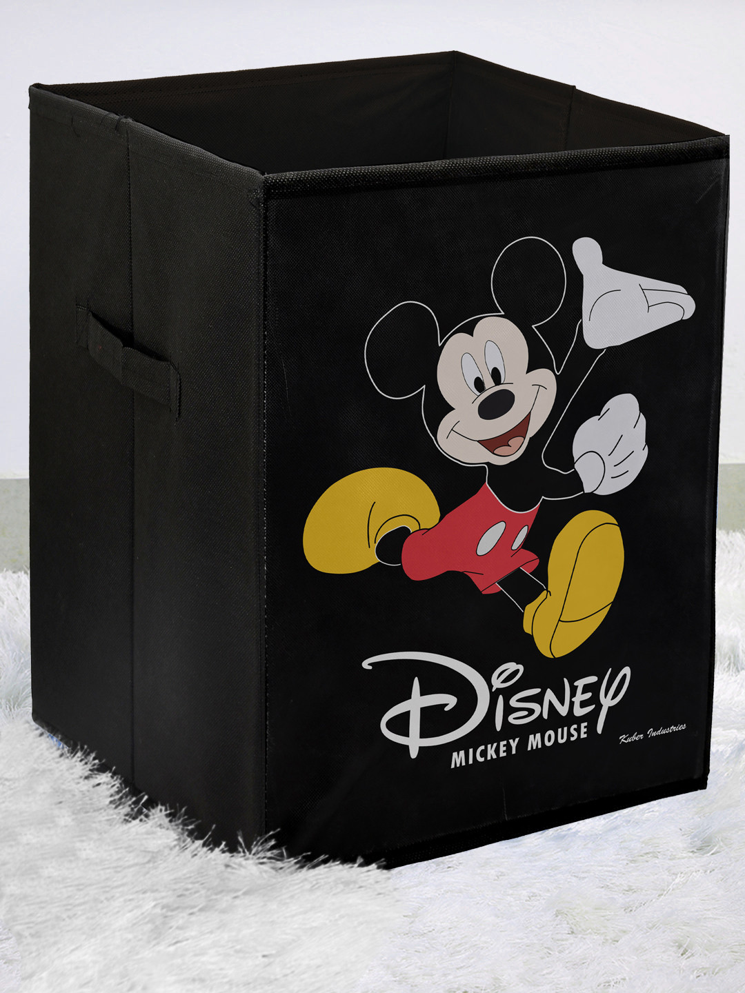 Kuber Industries Black & Yellow Disney Mickey Mouse Printed Foldable Cloth Storage Basket