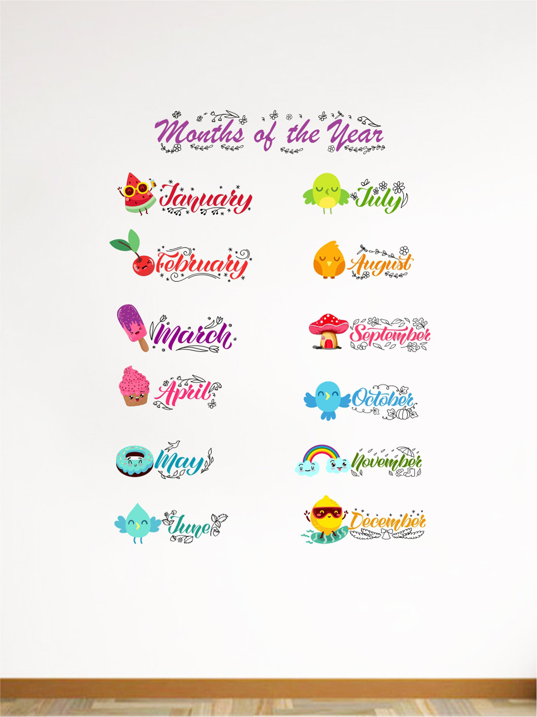 rawpockets Multicoloured Months of the Year Printed Wall Stickers