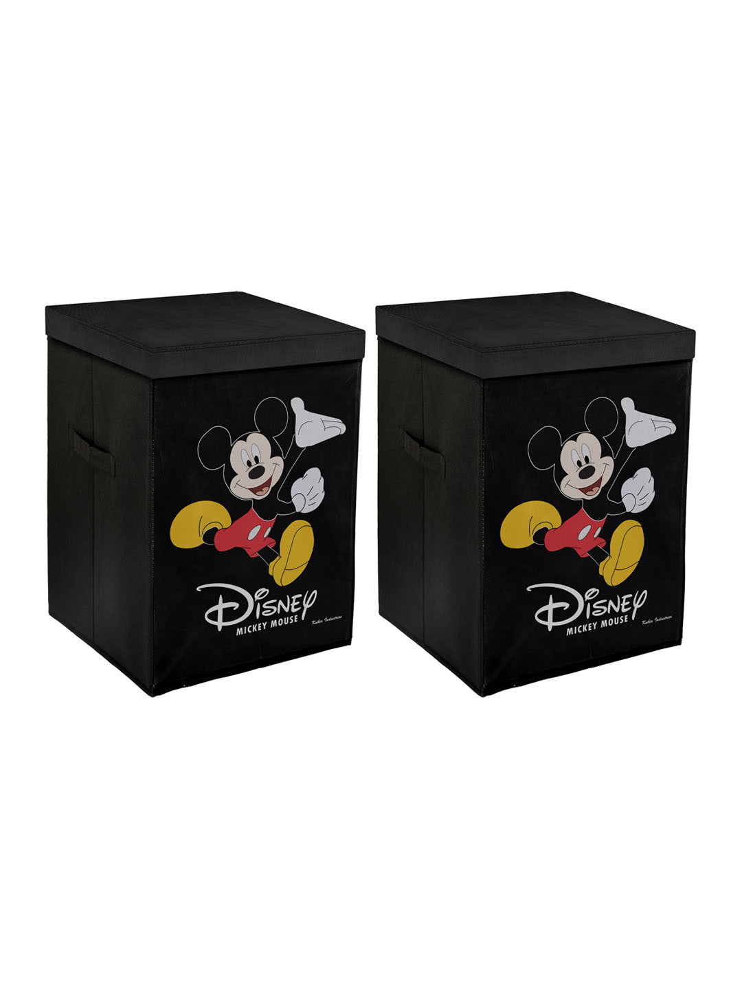 Kuber Industries Set Of 2 Black & Yellow Mickey Mouse Printed Foldable Storage Baskets