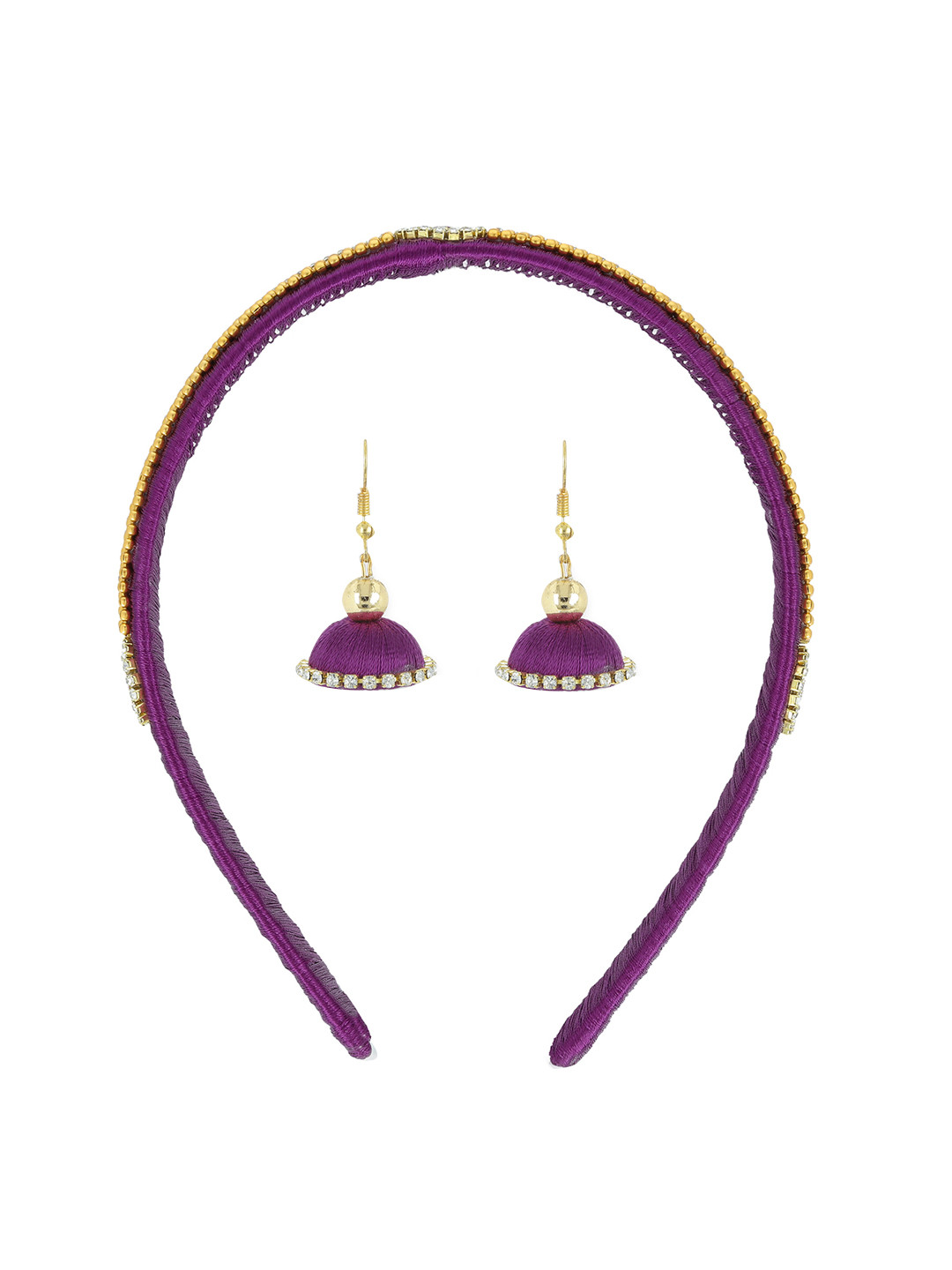 AKSHARA Girls Purple Set of 2 Beaded Hairband & A Pair of Earrings