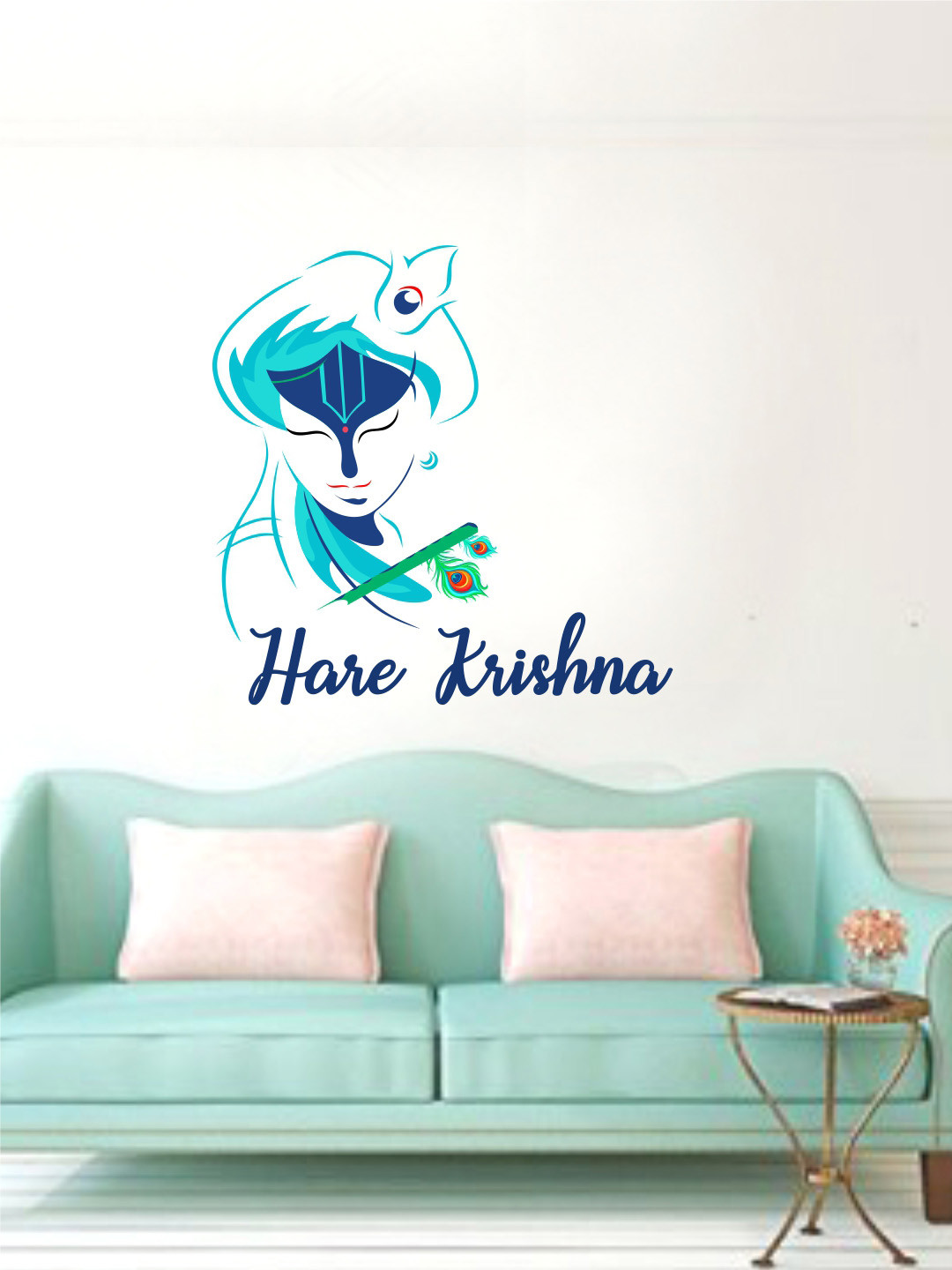 rawpockets Blue & White Krishna with Flute PVC Vinyl Wall Stickers