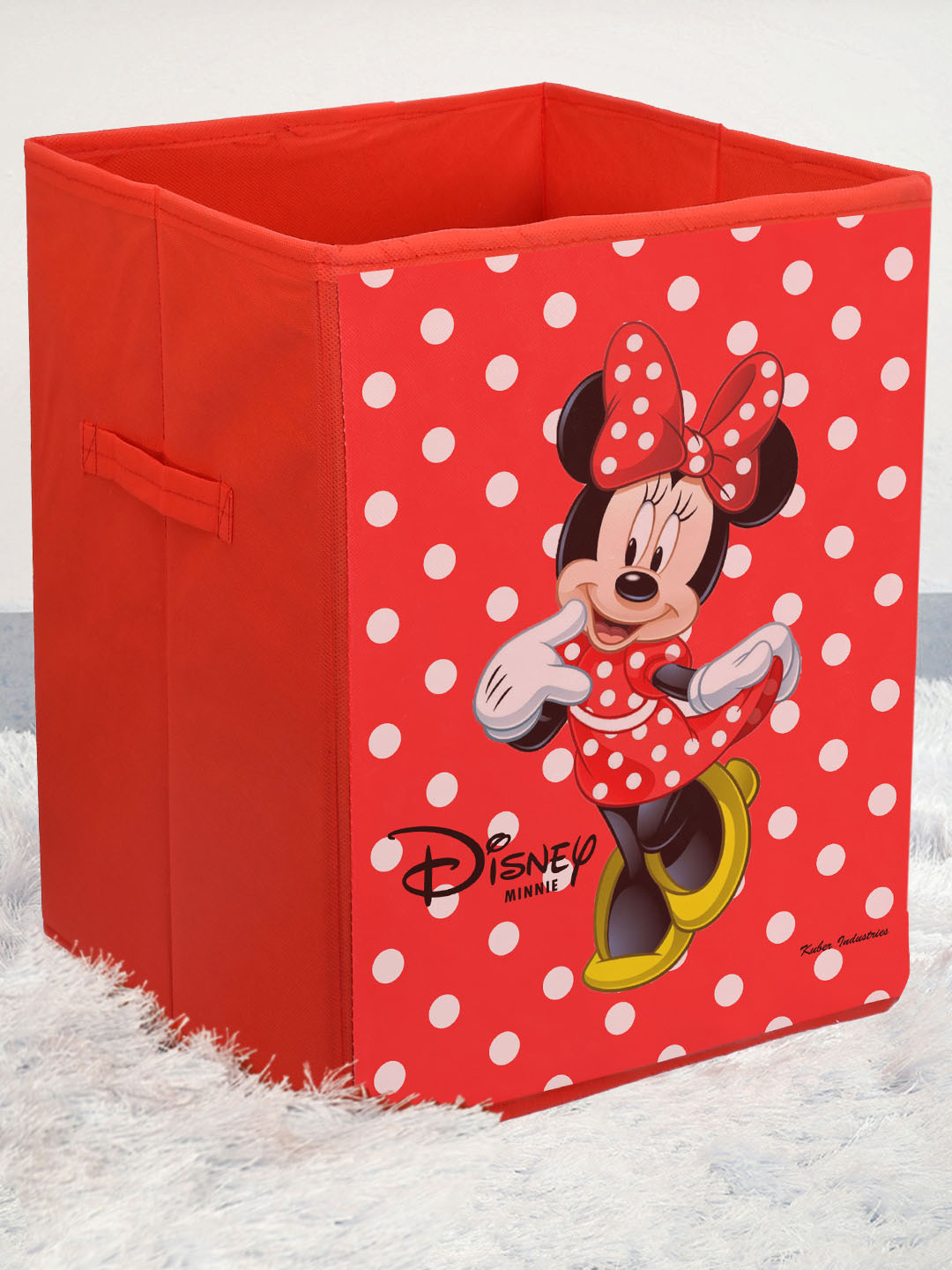 Kuber Industries Red Printed Disney Minnie Foldable Cloth Storage Basket With Handles