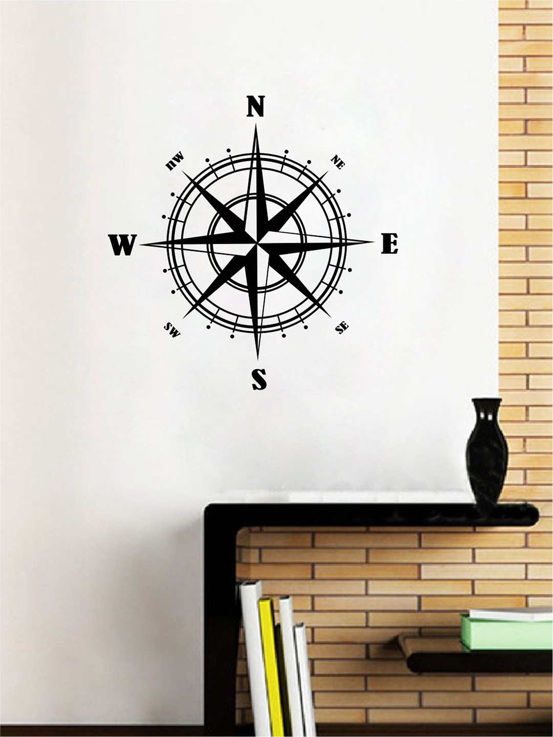 rawpockets Black Direction Compass Wall Stickers