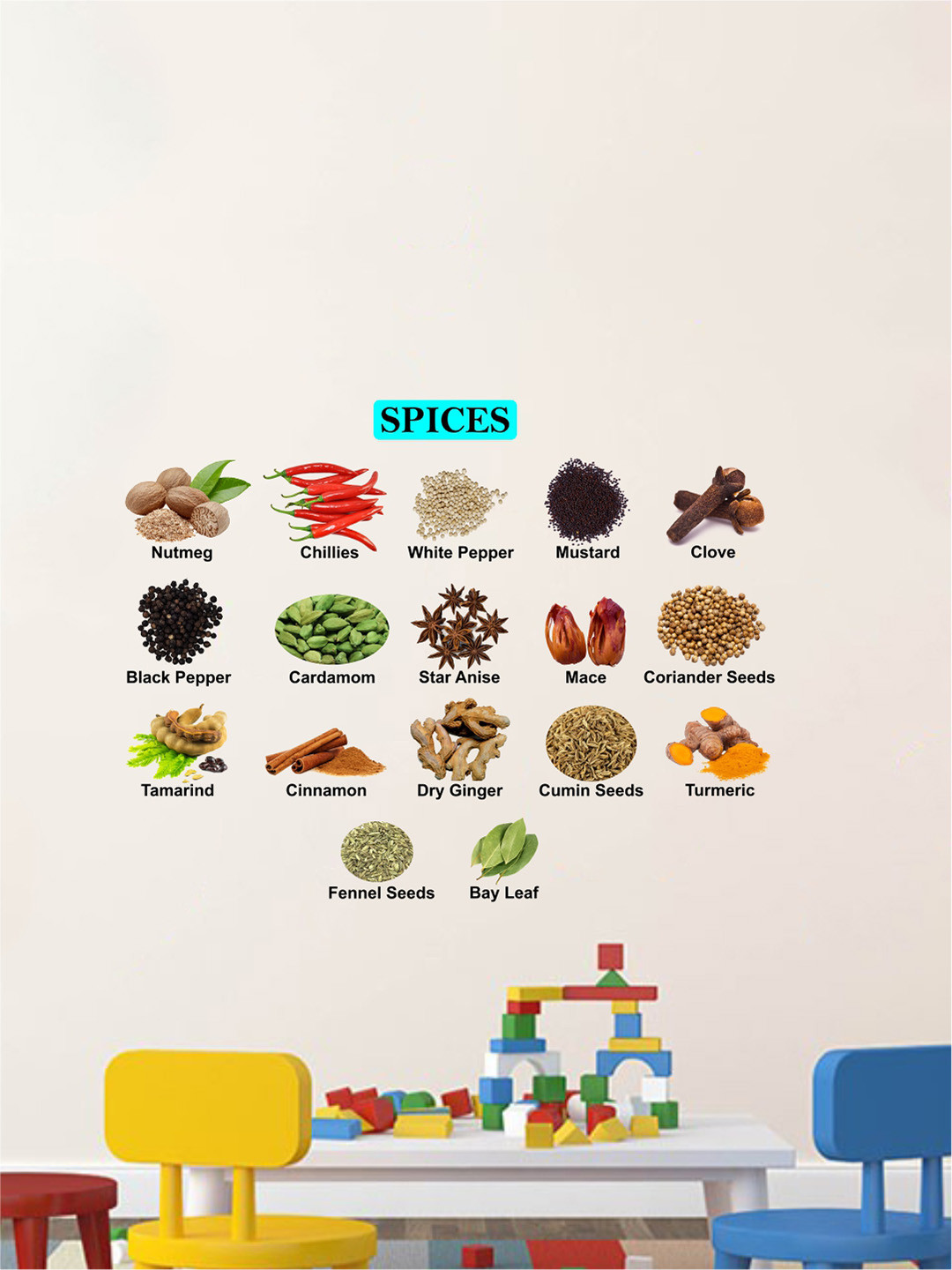 rawpockets Multicoloured Spices Printed Wall Sticker